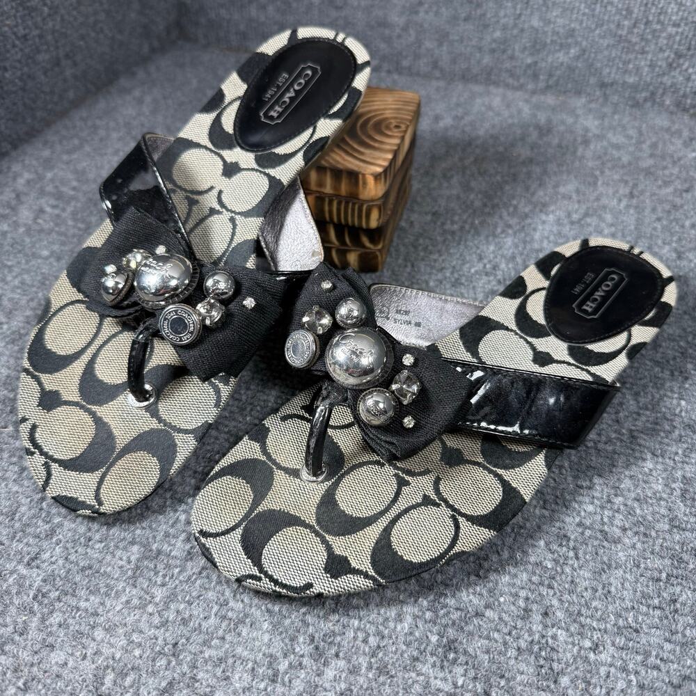 Coach Sylvia Slides Women's 6B Gold/Brown Logo Allover Studded Flashy Preppy - Picture 2 of 8